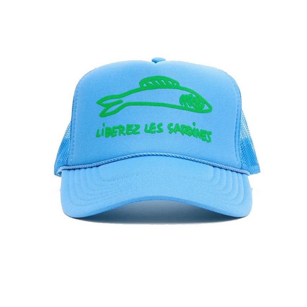 Clare V. Blue Trucker Hat; Liberez Les Sardines